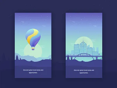 Travelling balloon city illustration ios modern psd sketch train travelling