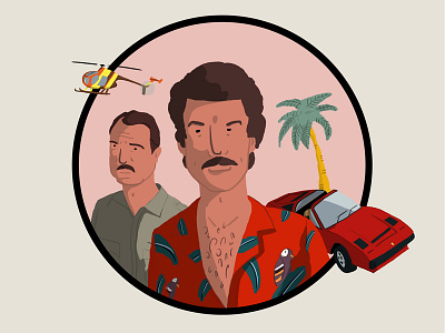 Magnum P.I. 80s ferrari higgins illustration magnum palm pi show television