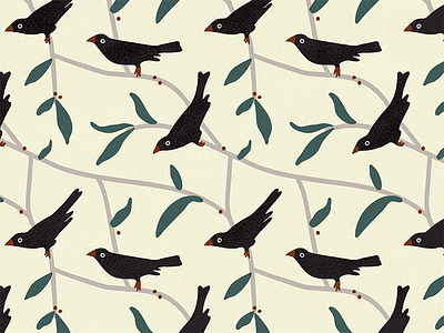 Oiseaux animal bird crow digital art flat graphic design illustration leaves pattern seamless vector