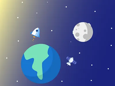 Space earth illustration moon rocket satellite space stars sun