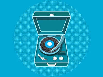 Turntable illustrator monochromatic music record player turntable vector vintage