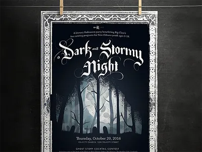 Poster for A Dark & Stormy Night 2016 blackletter calligraphy dark and stormy night flier fundraiser gothic halloween illustration lettering poster print spooky