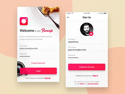 Welcome and sign up screens for Fsnap app app design ios iphone screen sign in sign up social ui user interface welcome