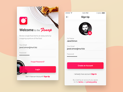 Welcome and sign up screens for Fsnap app app design ios iphone screen sign in sign up social ui user interface welcome