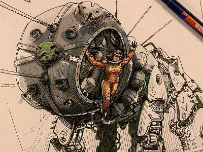 March Or Robots. Day 3 editorial etching graphic hatching illustration ink isograph rotring woodcut