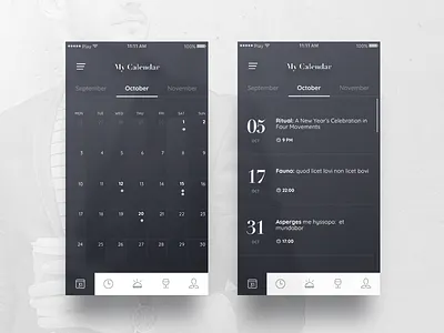 Calendar screens burger calendar dark menu night club