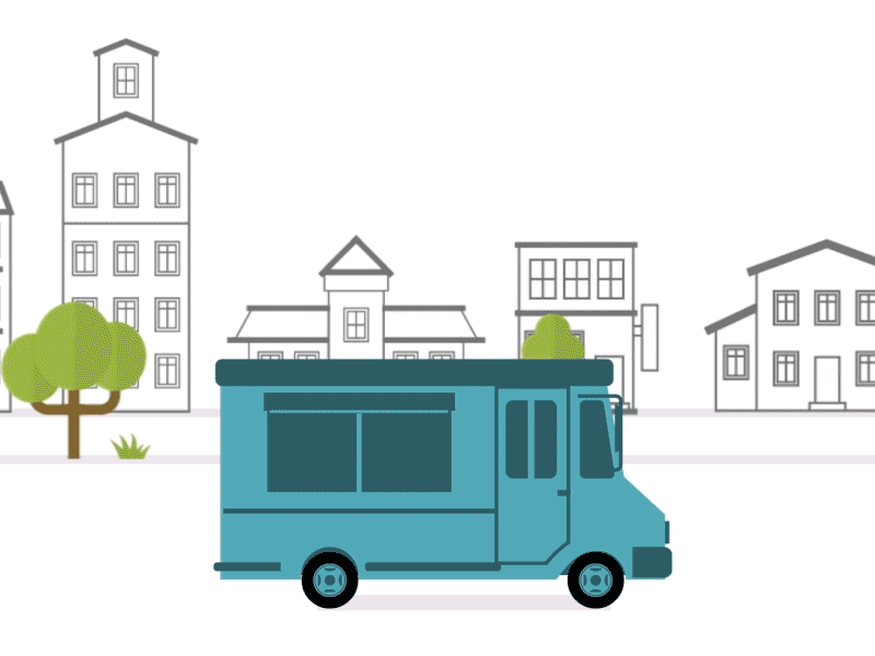 Delivery track animation after effects animation flat style food truck sity street
