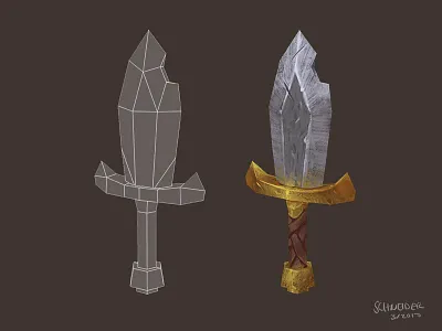 Low Poly Sword 3d asset concept art fantasy gamedev handpainted low poly sword weapon