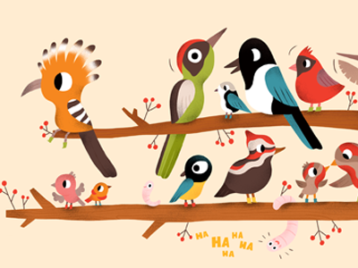 Monday Morning Meeting animals birds illustration childrens childrens magazine cute editorial illustration kidlitart magpie illustration