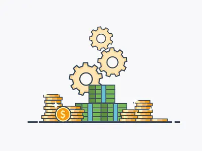 Money cogwheel coins dollar dollars flat gold green icon illustration money prosper rich