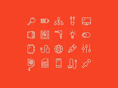Tech icons set! computer icons ideas orange set tech