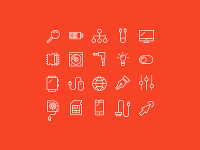 Tech icons set! computer icons ideas orange set tech