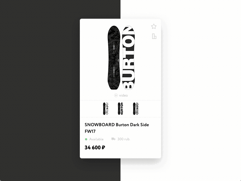 Traektoria: Product Card animation category desktop principle product card snowboard to cart ui ux