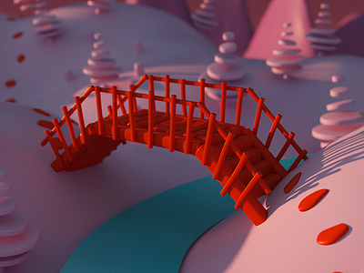 Bridge 3d bridge c4d modelling river snow stylized winter