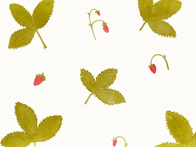 Floral pattern. Wild strawberry berries botanical fabrics floral green illustration leaves pattern red spring wallpaper watercolor