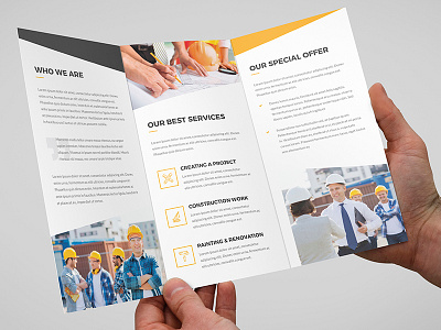 Brochure – Architecture and Construction Tri-Fold architectural architecture brochure brochure template builder construction constructor print ready psd template tri fold yellow