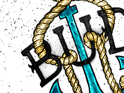 Bud anchor hand lettering illustration nautical rope