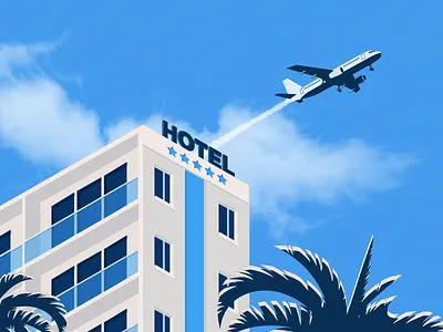 Illustration for webinar registration graphic design hotel illustration palm tree plane