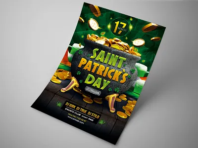 Saint Patrick`s Day party flyer celebration clover flyer holiday ireland irish leaf party pot of gold saint patrick shamrock st patricks