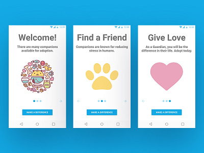 Adoption App UI Concept animals app concept design google materials mobile mockup onboarding pets ui