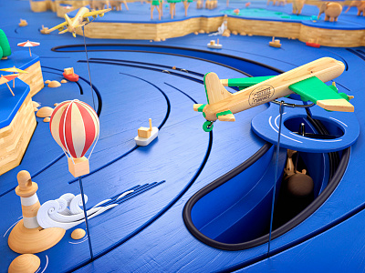 Wooden World 3d animals characters illustration map render wood world