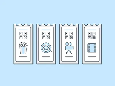 Movie Ticket Icons blue film icon movie popcorn ticket