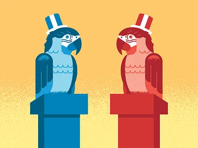 Partisan Signaling editorial illustration parrots politics