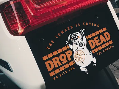 DROP DEAD on scooter ass cute fat fatline font handdraw logo mascot old cartoon pig swagger type