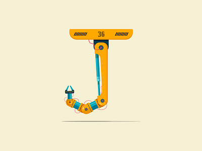 J~ (Day 10/36) 36 days of type alphabet construction excavator illustration india j machine robot typography yatish asthana