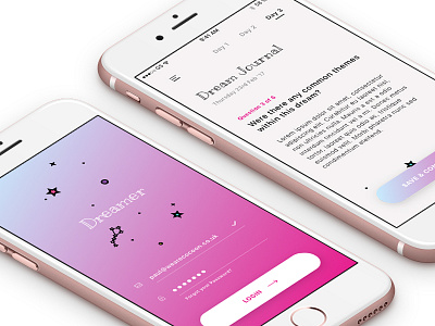 Brief #1 - Dreamer.ai app app brief diary dream gradient ios journal pink stars ui vossier