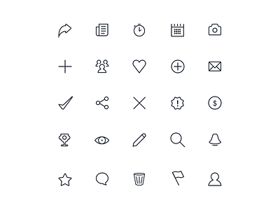 iOS App UI Icon Set alert app calendar clock edit flag icons notifications profile search share trash