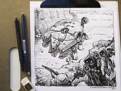 March Of Robots. Day 4 editorial etching graphic hatching illustration ink isograph rotring woodcut