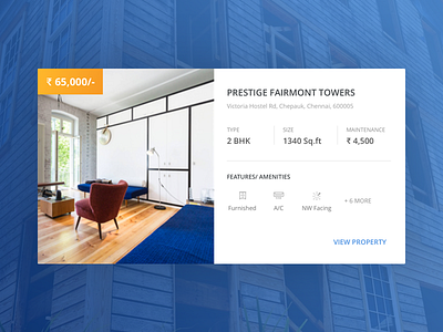 Featured Property Card blue cards ecommerce experience icons india interaction realestate uiux website