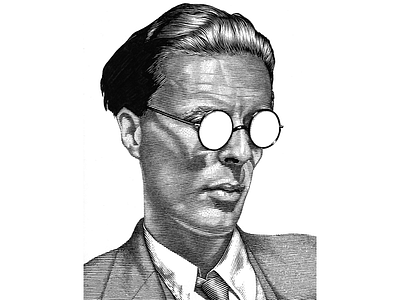 Aldous Huxley line art pen ink portrait