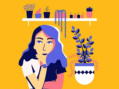 Almost Spring illustration person plants self portrait vector