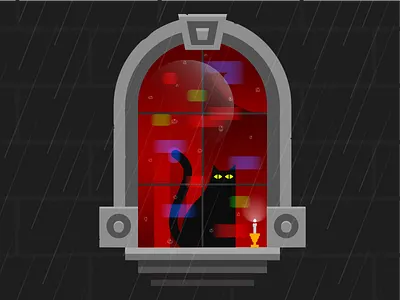 A Cat Watching Rain cat gradient house illustration lazy light mood rain reflection simple vector window