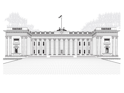 Buildings of Odessa for bank card in engraving style. City counc building engraving illustration odessa ukraine vector woodcut