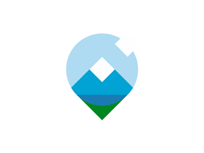 Nature + Pin Pointer, geometric logo design symbol clouds fields flat 2d geometric geographic location lake location logo logo design map marker mountain nature pin pointer sun travel traveling travelling vector icon mark symbol