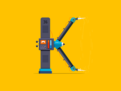 K~ (Day 11/36) 36 days of type alphabet illustration india k machine robot science tunnel boring machine typography yatish asthana