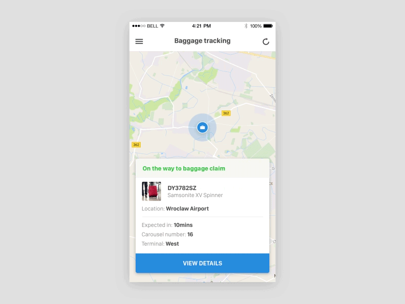 Baggage tracker baggage map motion tracker ui