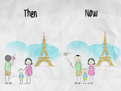 Photography - Then and Now camera eiffel selfies selfystick tower