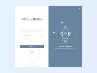 Time Doctor Log In app log in management monitoring onboarding productivity projects sign in time tracking ui ux