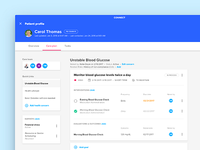 Connect Care Plans admin care design medical status ui ux web