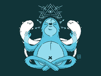 Sloth Meditation adorable blake stevenson character design cute ghost illustration jetpacks and rollerskates meditation silkscreen sloth