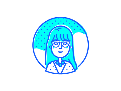 Pretty Useful Co. Portrait: Allie blue bright drawing glasses halftone illustration neon polka dots portrait pretty useful co single line width woman