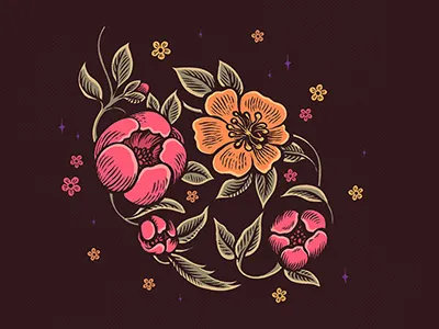 Giiiirllllpower art crest drawing floral illustration ink pen