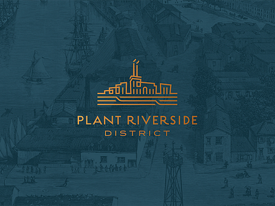 Plant Riverside District Logo architectural brand brand design branding buildings custom district historic hotel linear logo logo design prd river savannah smokestacks stacks