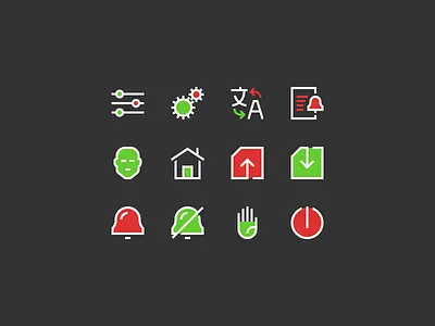 Simple icons account alarm home icons language load manual power preferences save settings