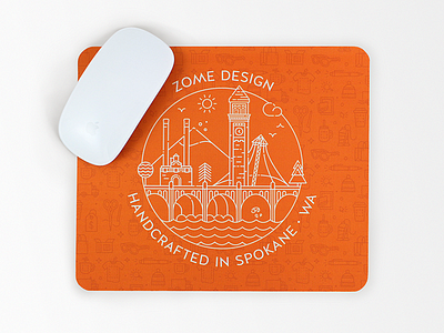 Zome Design mouse pad art bridge clock tower design illustration line art mountain mouse pad photography river spokane washington