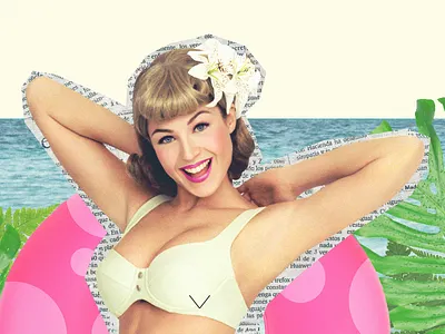 Retro Beach Pin Up 50s 80s beach collage colourful photoshop promotion retro vintage